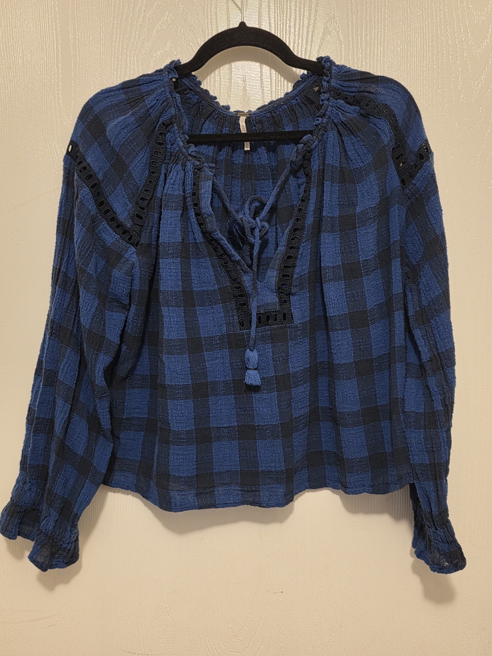 Free People Blue and Black Plaid Peasant Tunic